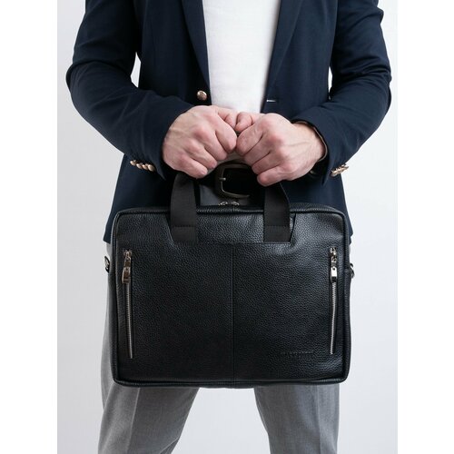 Сумка Franchesco Mariscotti Модная мужская сумка портфель 116012, фактура рельефная, зернистая, черный