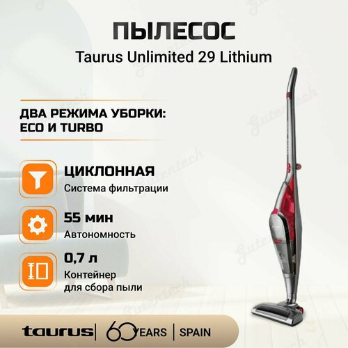 Пылесос Taurus Unlimited 29 Lithium циклонная система фильтрации съёмная ручка антрацит-красный 1733600₽