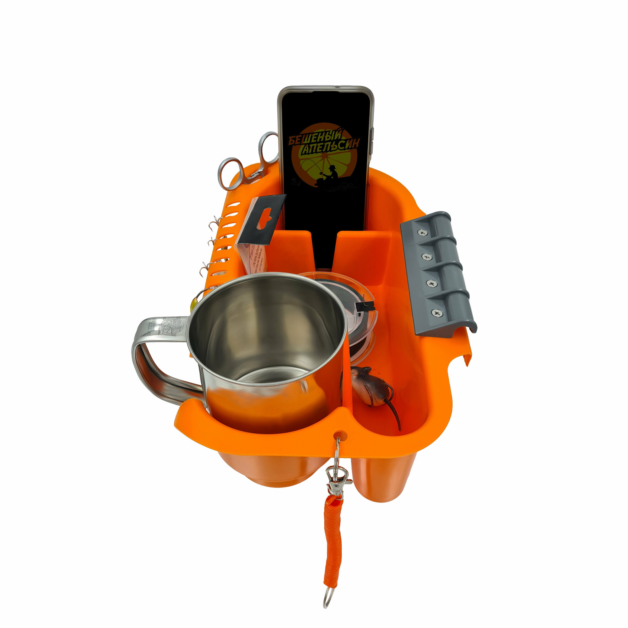 Органайзер на ликтрос в лодку ПВХ оранжевый с серым креплением