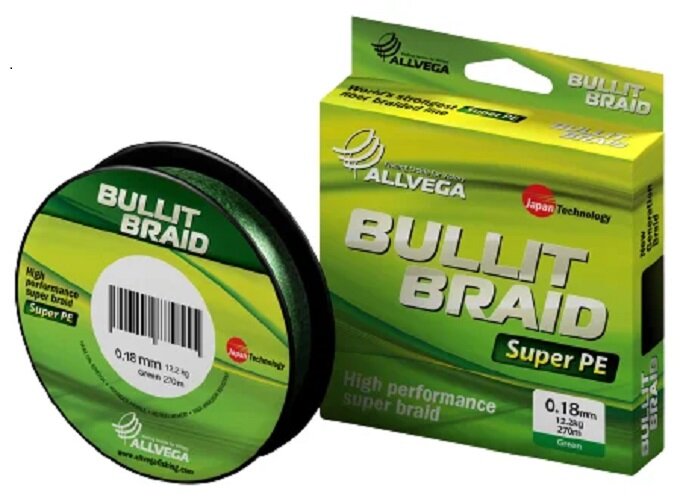 Плетеный шнур Allvega "Bullit Braid" 270м 0, 18мм 12, 2кг (темно-зеленая)