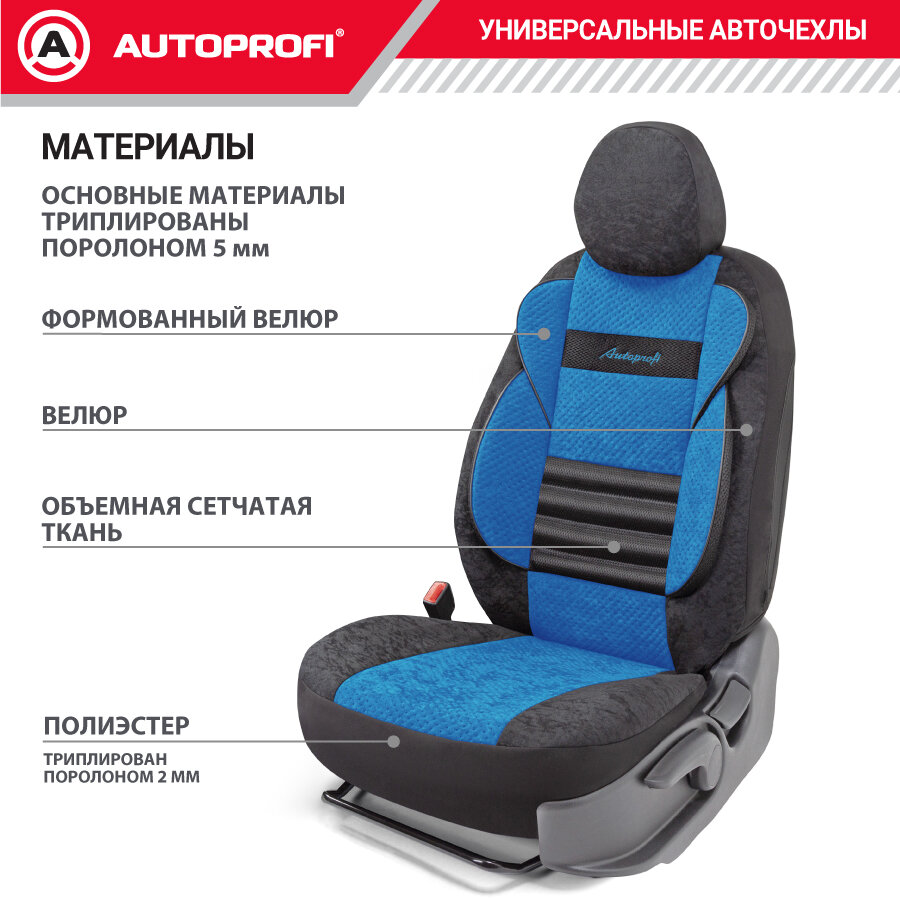 Комплект чехлов на сиденья COMFORT COMBO, материал велюр CMB-0405 BK/BL