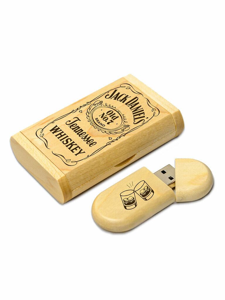 Флешка 32 Гб деревянная с гравировкой "Jack Daniels". Флэш накопитель USB 3.0 flash карта Сувенир Подарок. LAS-PRINT.
