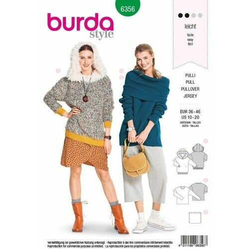 Выкройка Burda 6356 - Пуловер выкройка burda 6064 пуловер