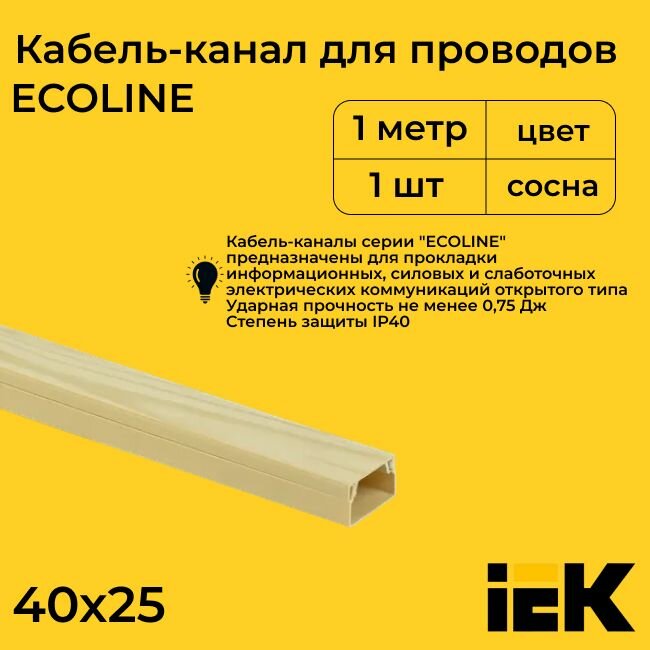 Кабель-канал для проводов магистральный сосна 40х25 ECOLINE IEK ПВХ пластик L1000 - 1шт