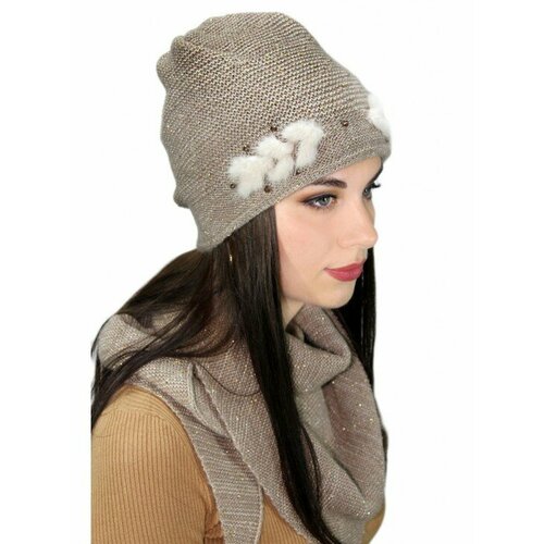 фото Шапка lemmex комплект "аквиса" косынка, размер 59-60, бежевый