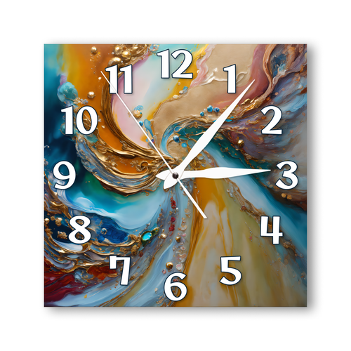 Деревянные настенные часы с УФ принтом 28см, бесшумные кварцевые интерьерные часы без стекла, открытые стрелки, эпоксидная смола с золотом 4