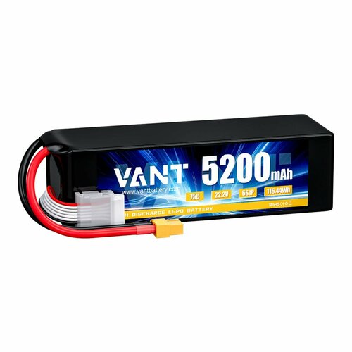 Аккумулятор LiPo Vant - 22.2В 5200мАч 75C (мягкий корпус, 6S, разъем XT60) аккумулятор lipo vant 7 4в 2200мач 75c мягкий корпус 2s разъём xt60