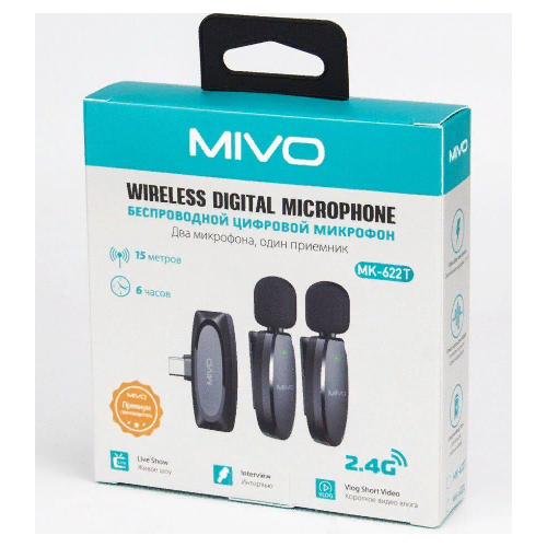 Беспроводной Bluetooth петличный микрофон Mivo MK-622T петличный микрофон mivo mk 620l черный