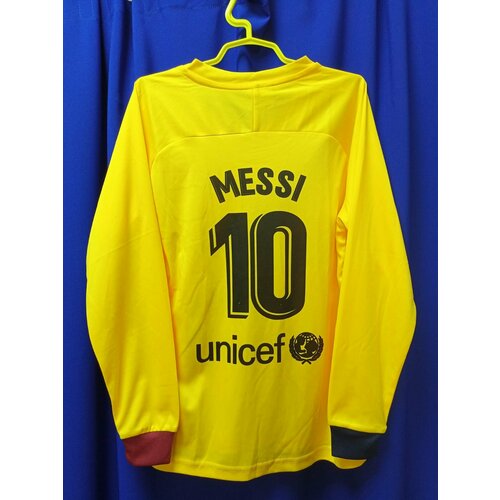 Для футбола MESSI Детская размер 26 ( на 11-12 лет ) форма ( майка + шорты ) футбольного клуба Барселона ( Испания ) №10 Месси , с длинными рукавами Желтая