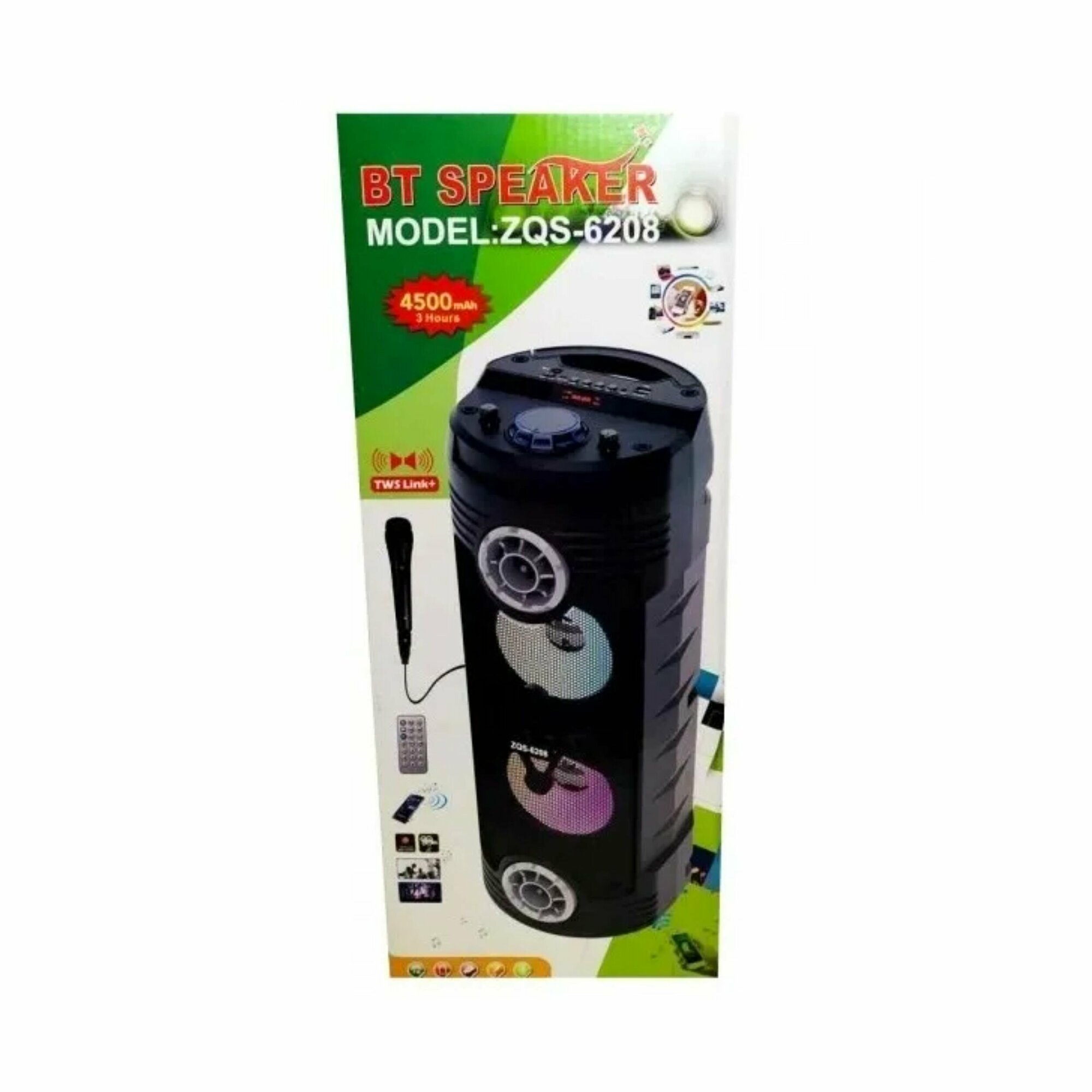 Акустическая система BT Speaker ZQS-6208, с подсветкой и микрофоном, Переносная аудиосистема