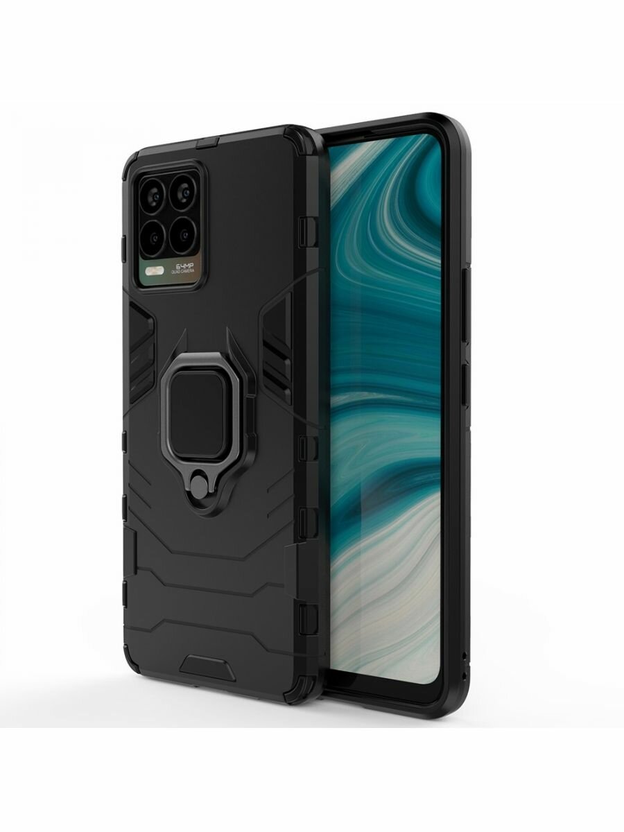 Brodef Ring Противоударный с подставкой чехол для Realme 8 Pro / Realme 8 Черный