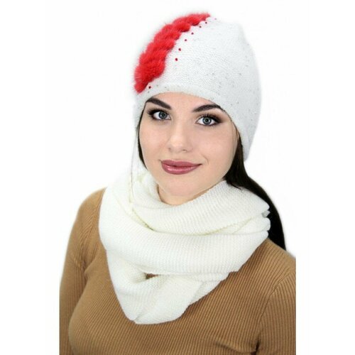 фото Шапка lemmex комплект "алвета" шарф, размер 55-56, белый