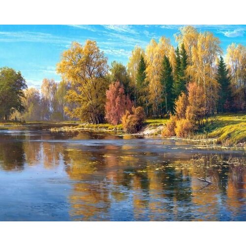 Набор для вышивки крестом 40х50 Осенняя река. Осень. Природа. Пейзаж