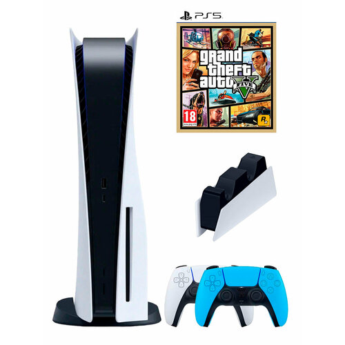 PS5 (ПС5) Игровая приставка Sony PlayStation 5 ( 3-я ревизия) + 2-й геймпад(белый) + зарядное+ игра GTA5