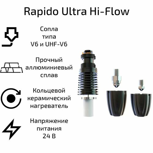 Хотэнд Trianglelab Rapido UHF (Ultra Hi-Flow) сопло trianglelab phaetus из карбида вольфрама суперизносостойкое dlc покрытие для rapido hotend uhf