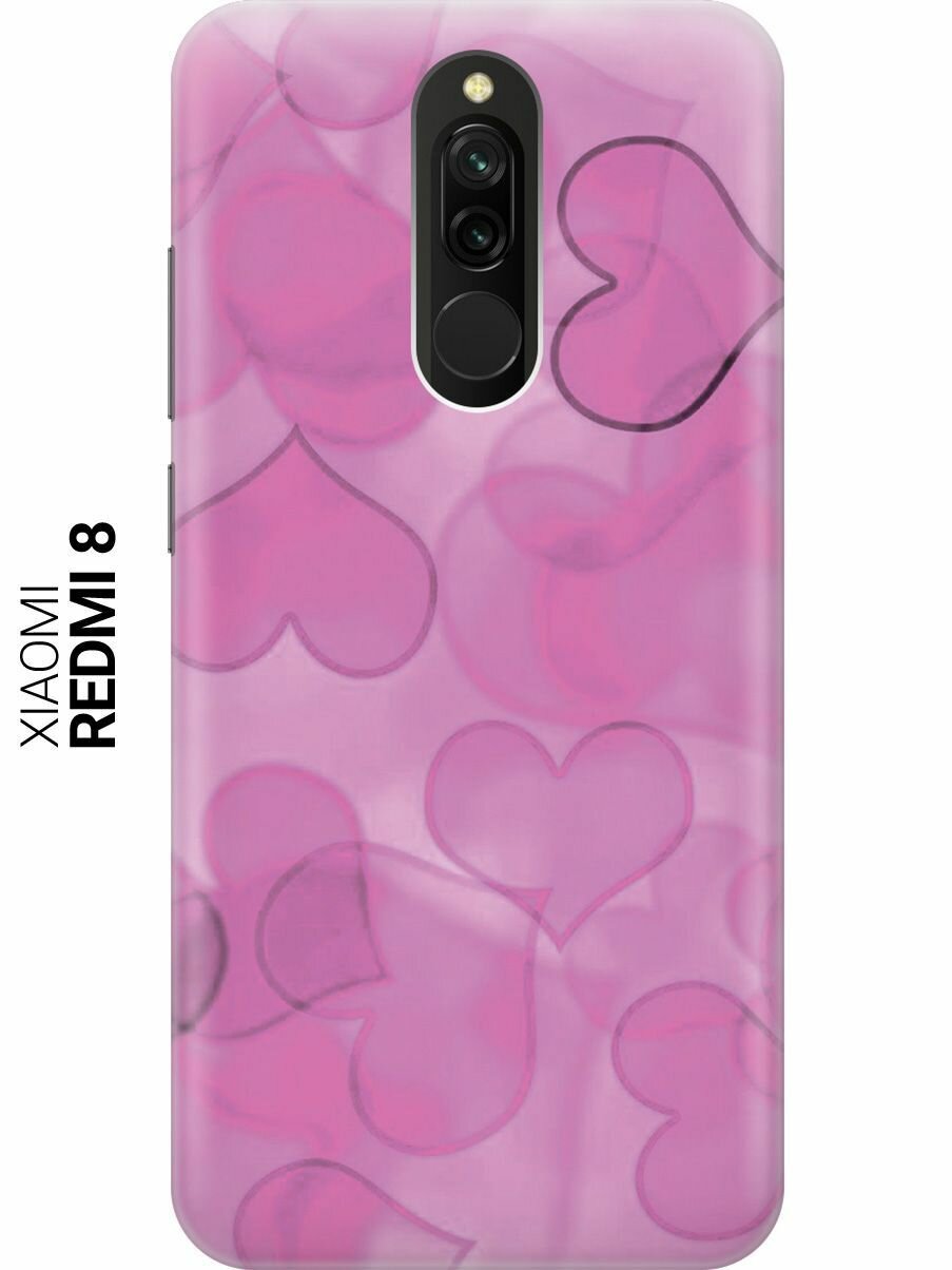 Силиконовый чехол на Xiaomi Redmi 8, Сяоми Редми 8 с принтом "Розовые сердечки"