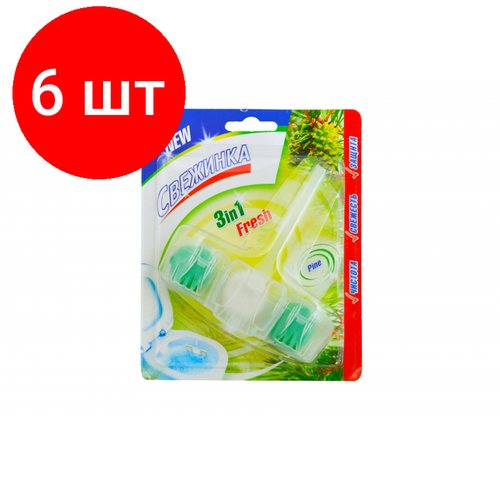 Комплект 6 штук, Блок для унитаза Свежинка 3 n1 Fresh Pine 40гр