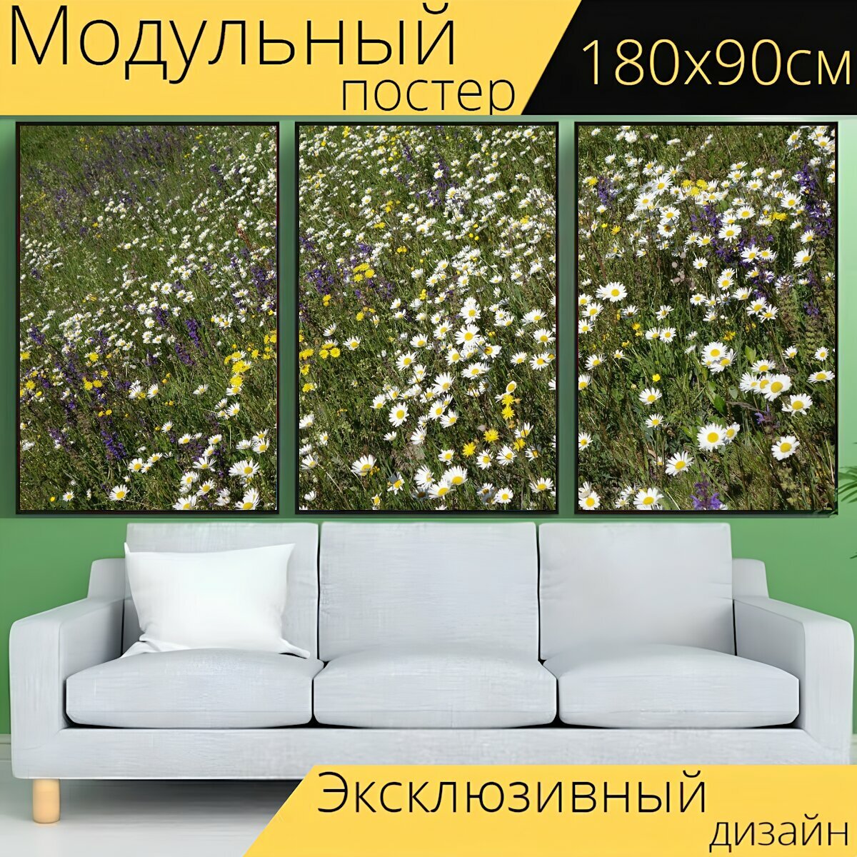 Модульный постер "Цветочный луг, цветок, весна" 180 x 90 см. для интерьера
