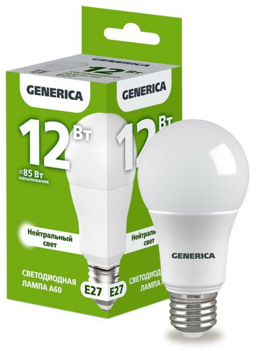 Светодиодная лампа Generica A60 12Вт грушевидная 4000К E27 230В LL-A60-12-230-40-E27-G