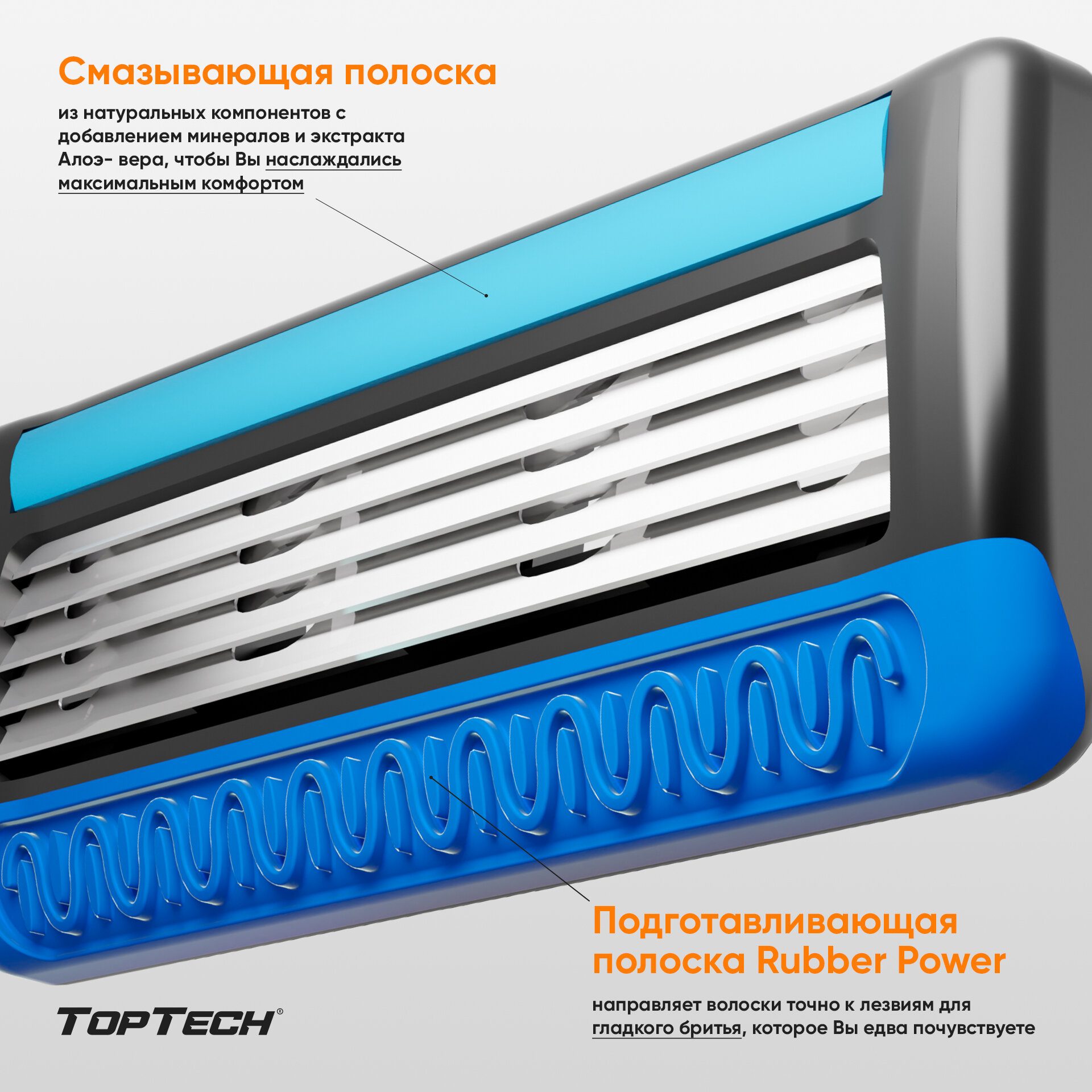 Сменные кассеты для бритья TopTech Razor 5. Совместимы с Gillette Fusion5. 4шт