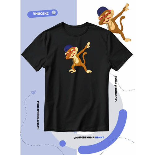 фото Футболка обезьянка в кепке с золотой цепочкой танцует даб, размер l, черный smail-p