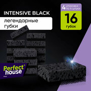 Губки для мытья посуды Perfect House Intensive black черные, хозяйственные для уборки на кухне, 16 шт