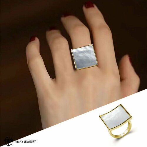 Кольцо, перламутр, искусственный камень, размер 19, золотой кольцо искусственный камень перламутр размер 20 золотой