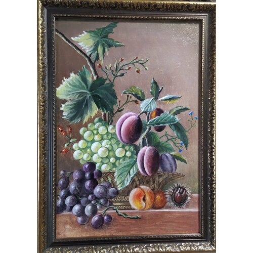 Фрукты Натюрморт с виноградом и сливами картина маслом на холсте 5439 см ручная работа Соснина Татьяна магазин Три сосны 10000₽