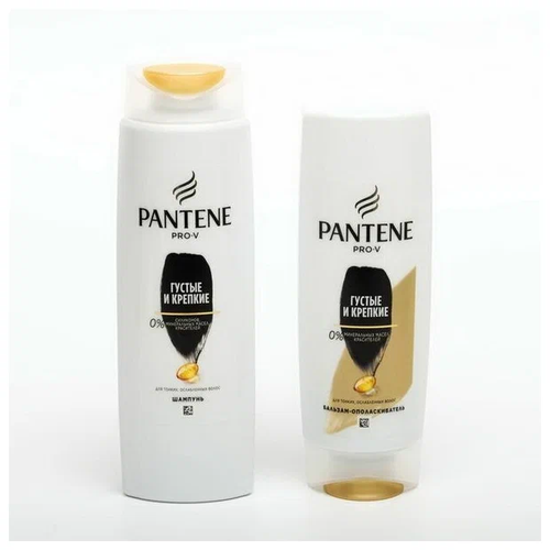Комплект Pantene Pro-V Густые и крепкие: шампунь, 250 мл + бальзам-ополаскиватель, 200 мл шампунь для волос pantene pro v густые и крепкие 400мл 2 шт