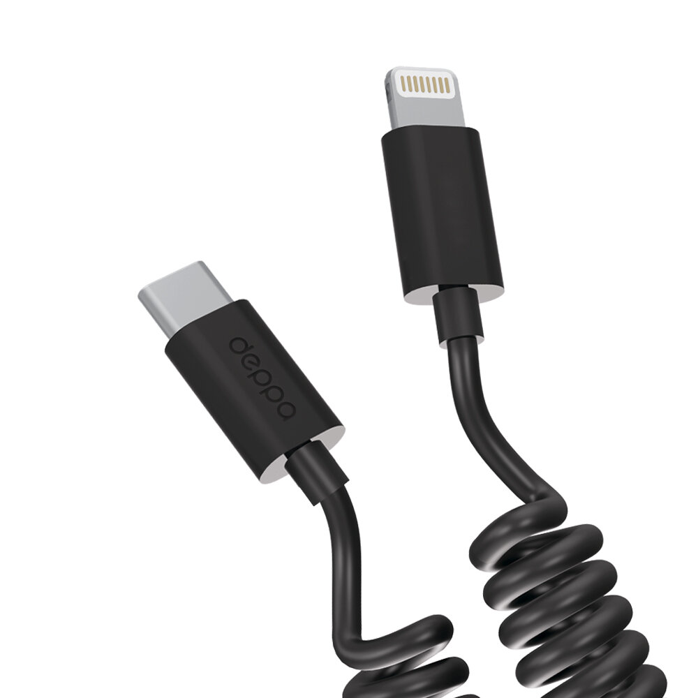 Кабель для зарядки смартфона Type-C – Lightning, витой, 1.5 м, черный, Deppa, Deppa 72393 — фото 1