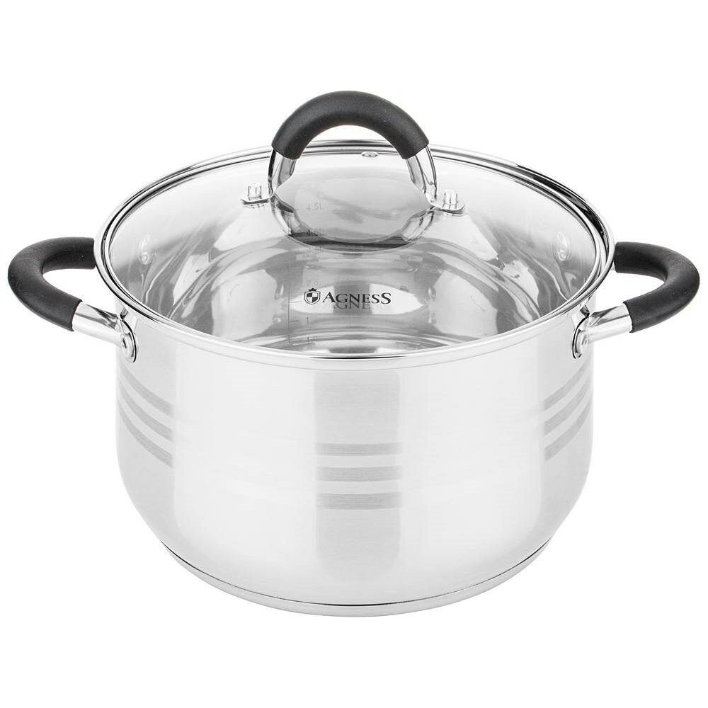 фото Кастрюля agness со стекл. крышкой серия classic 4,6 л. 22*13.5 см