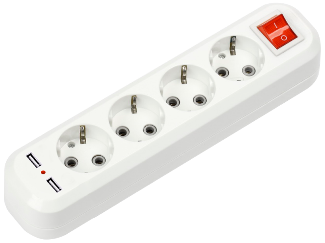 фото Колодка УЗВ-4USB-GRAND четырехместная с выключателем и заземлением, 2хUSB 5340 IN HOME IP20