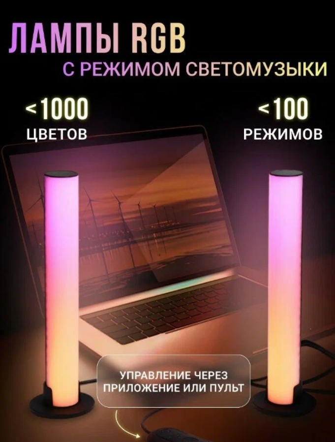 LED светодиодная лампа/RGB светильник настольный/настенный/домашний/ночник/торшер/игровая подсветка/для стримов/2 м/управление со смартфона LEMIL