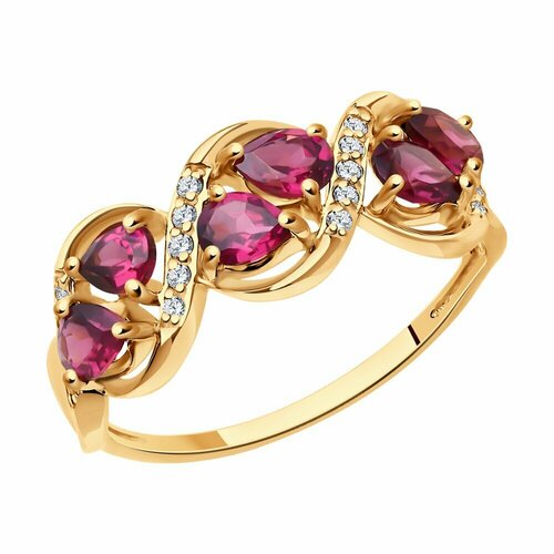 Кольцо SOKOLOV, красное золото, 585 проба, размер 18 кольцо с родолитами и бриллиантами из красного золота
