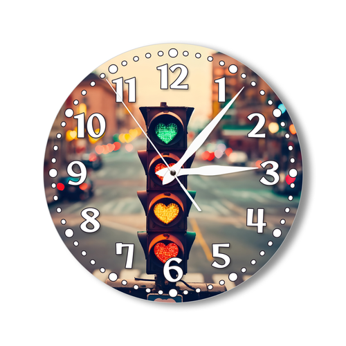 Деревянные настенные часы с УФ принтом 28см, бесшумные кварцевые интерьерные часы без стекла, открытые стрелки, сердечный светофор 14 февраля 1