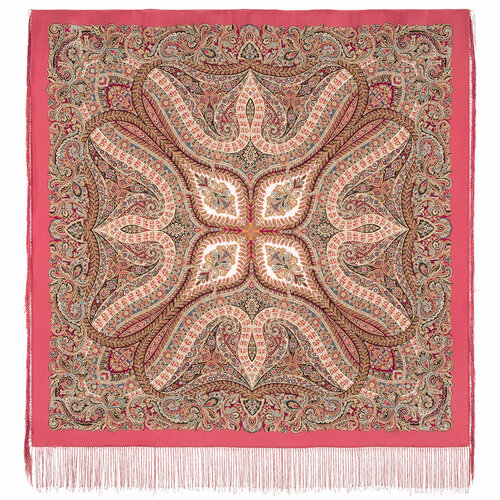 фото Платок павловопосадская платочная мануфактура,130х130 см, бежевый, розовый