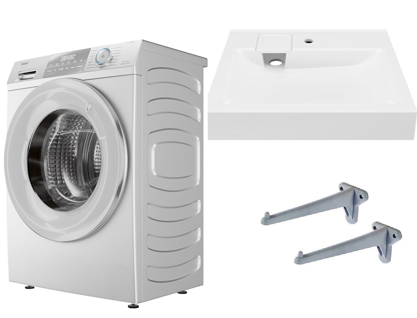 Haier HW60-BP10929B с раковиной Сиена 50 над стиральной машиной