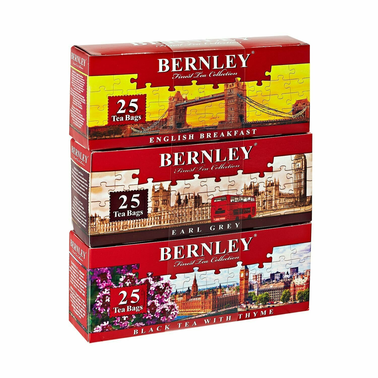 Чай в пакетиках черный Bernley English Breakfast + Earl Grey + с Чабрецом, 3 пачки по 25 шт.