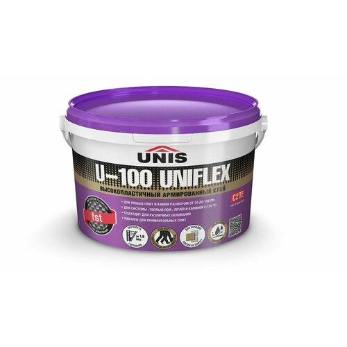 клей unis u 100 uniflex высокопластичный плиточный 25 кг Плиточный клей UNIS U-100 UNIFLEX эластичный в ведре, 5кг