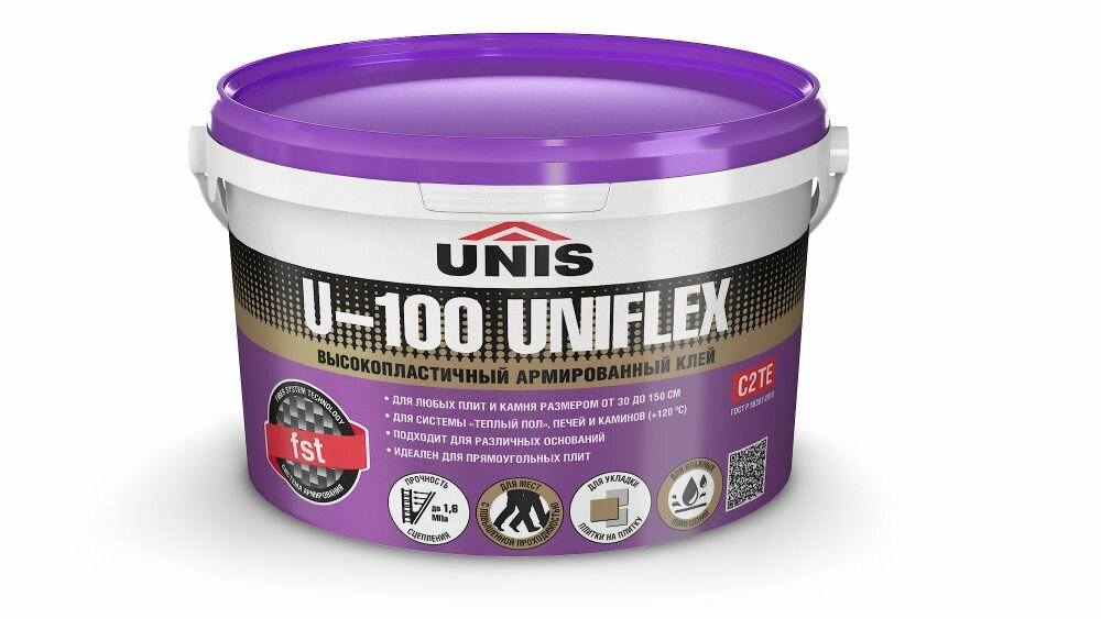 Плиточный клей UNIS U-100 UNIFLEX эластичный в ведре, 5кг