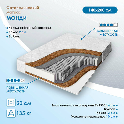 Матрас Спатика Монди, независимые пружины, 140х200 см