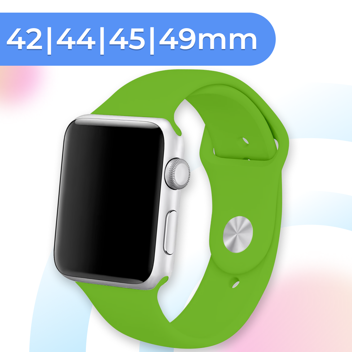 Силиконовый ремешок для умных часов Apple Watch 42-44-45-49 mm / Спортивный сменный браслет для смарт часов Эпл Вотч 1-9, SE серии / Green