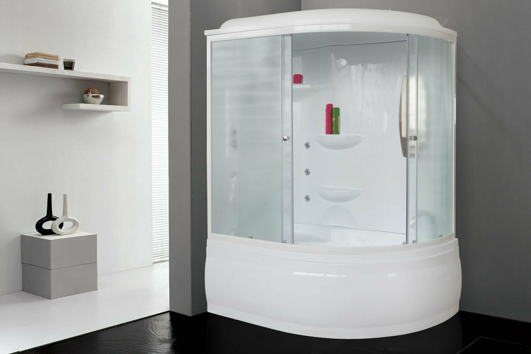 Душевая кабина Royal Bath стекло матовое 6 мм профиль белый левая 140x95x225