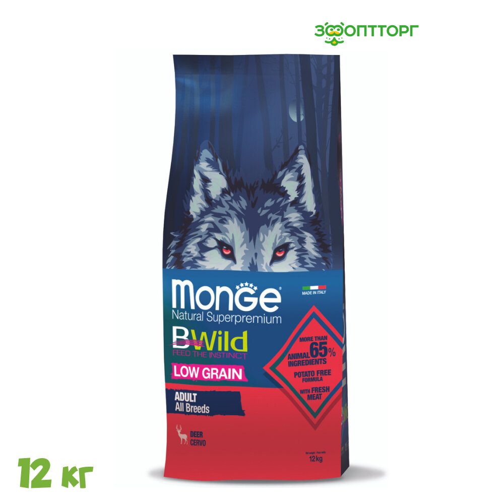 Корм Monge Dog BWild Low Grain низкозерновой для взрослых собак всех пород из мяса оленя, 12кг Unknown - фото №6