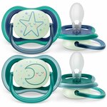 Соска-пустышка силиконовая светящаяся Philips Avent ultra air night SCF376/13 с футляром для хранения и стерилизации, 6-18 мес, 2 шт. - изображение