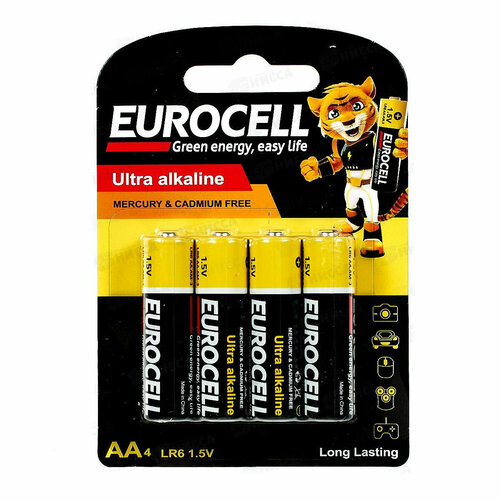 Батарейки Eurocell, алкалиновые AA (пальчиковые) в блистере: 4 шт.