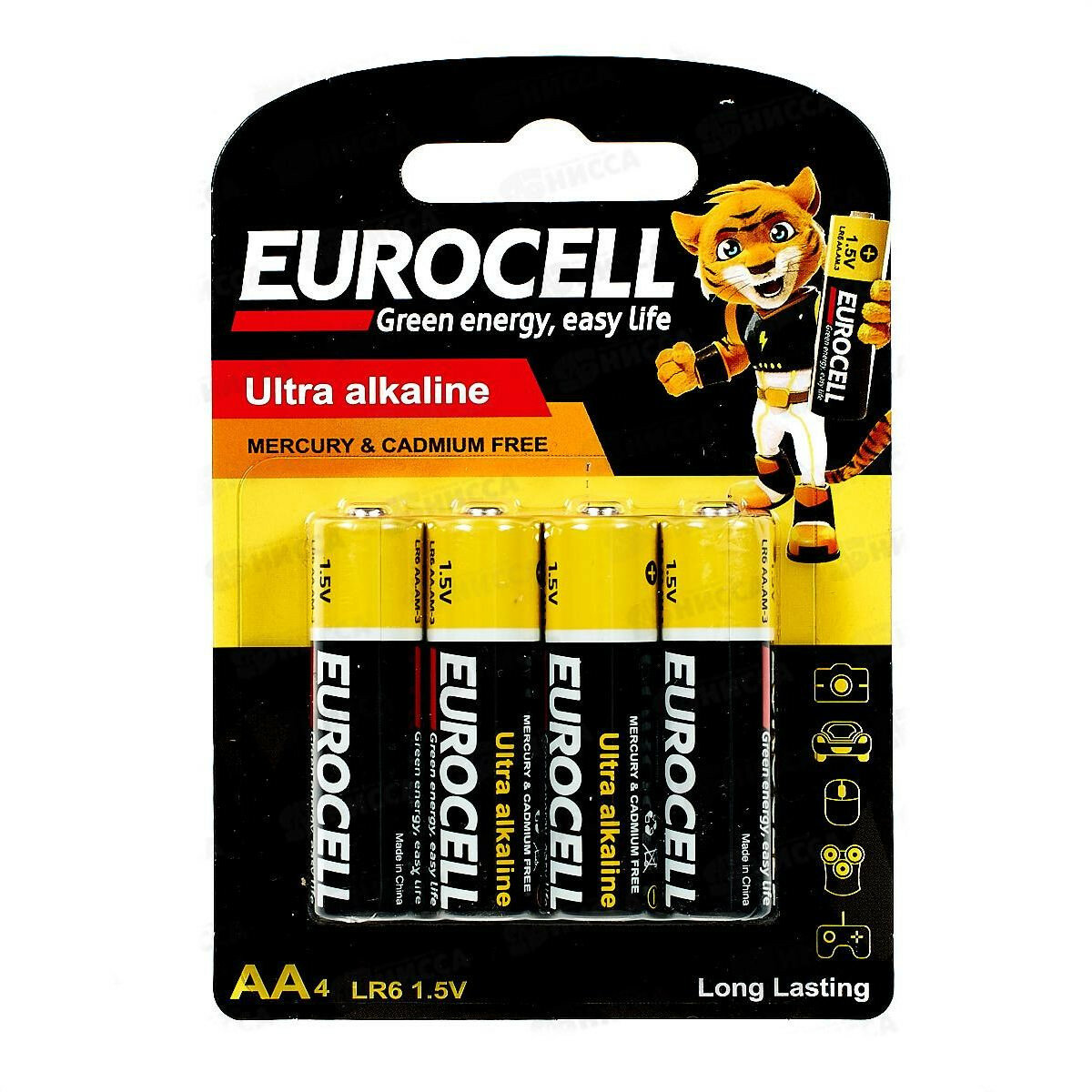 Батарейки Eurocell алкалиновые AA (пальчиковые) в блистере: 4 шт.