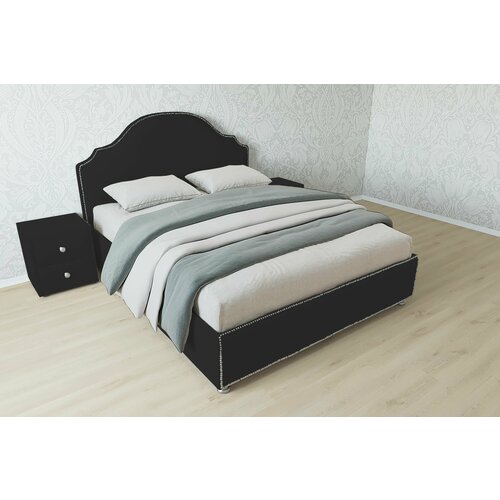 Двуспальная кровать Мария 180x200 основание металлическое с ламелями велюр черный ножки 13 см хром