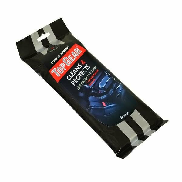 фото Салфетки влажные "TOP GEAR" CLEANS&PROTECTS для ухода за кожаным салоном автомобиля (25 шт)