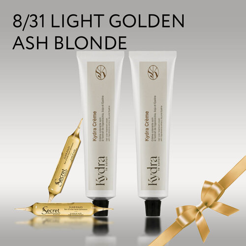 Изображение товара KYDRA Набор: Краска 8/31 LIGHT GOLDEN ASH BLONDE Kydracreme 2 шт, Ампулы в ассортименте 2 ампулы по 10мл, Подарок